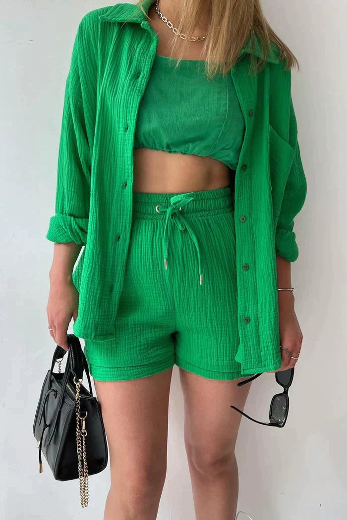 BRSHK - Women's Long Sleeve Top & Shorts Set