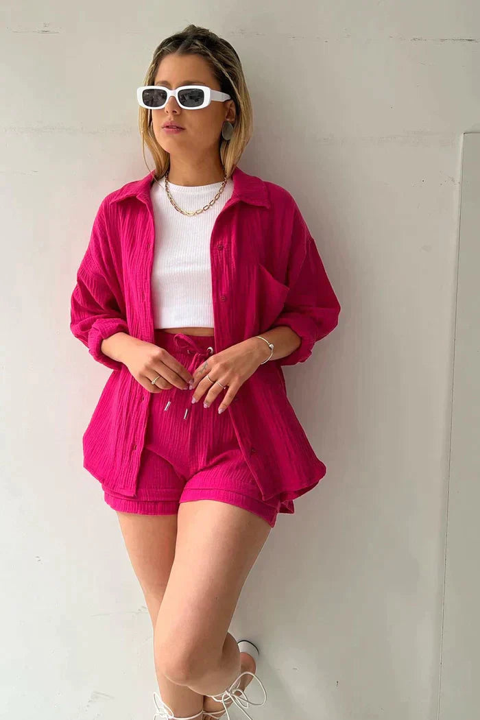 BRSHK - Women's Long Sleeve Top & Shorts Set