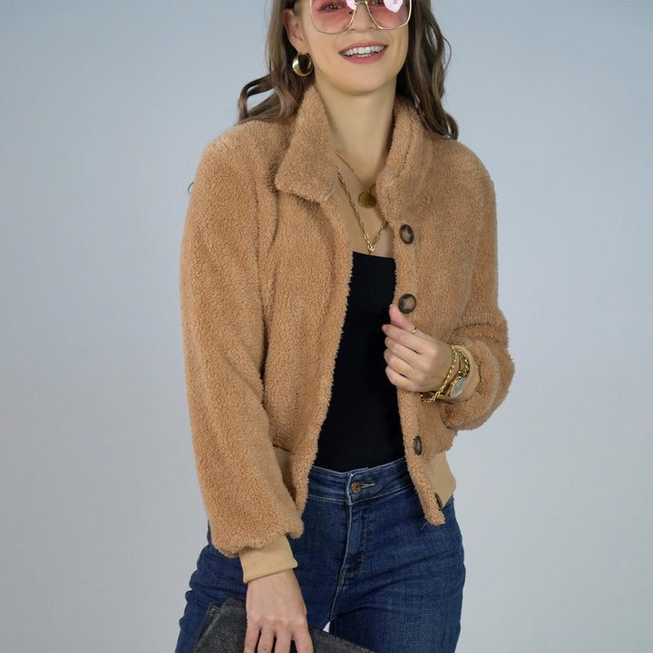 DONA - Women's Cropped Teddy Fleece Jacket