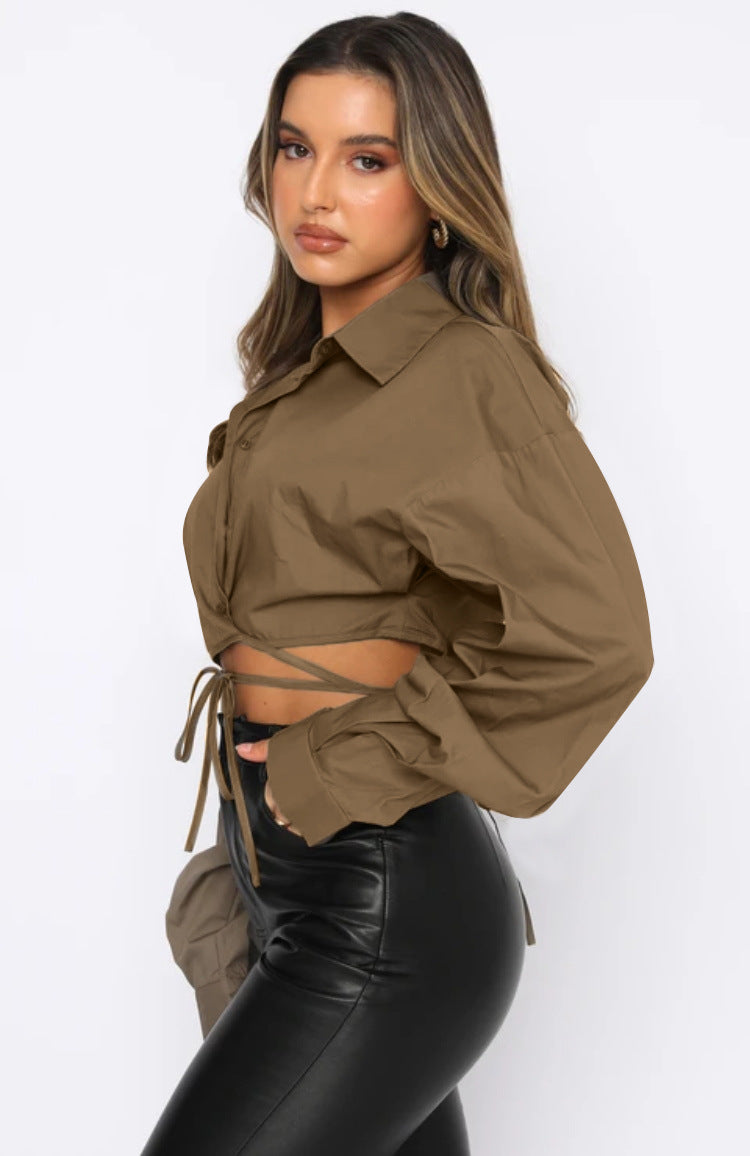 IVYI – Women's Tie-Front Cropped Shirt