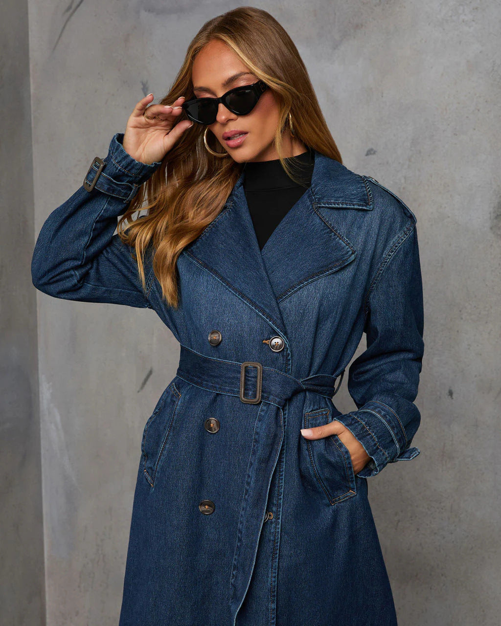 RUBY - Double-Breasted Denim Trench Coat