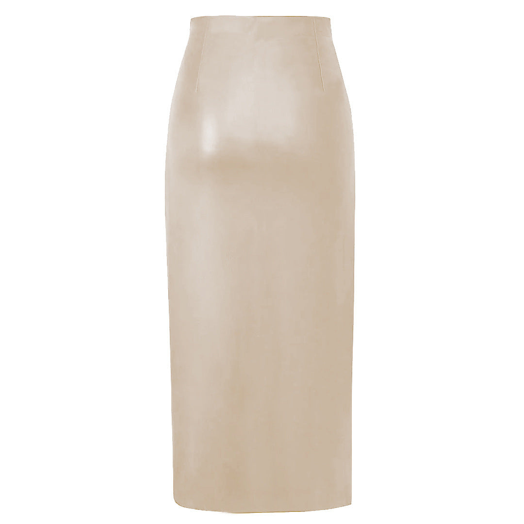 REVIR – High-Waisted Midi Skirt in Vegan Leather
