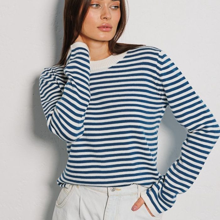 UMEO - Women’s Striped Long Sleeve Knit Sweater