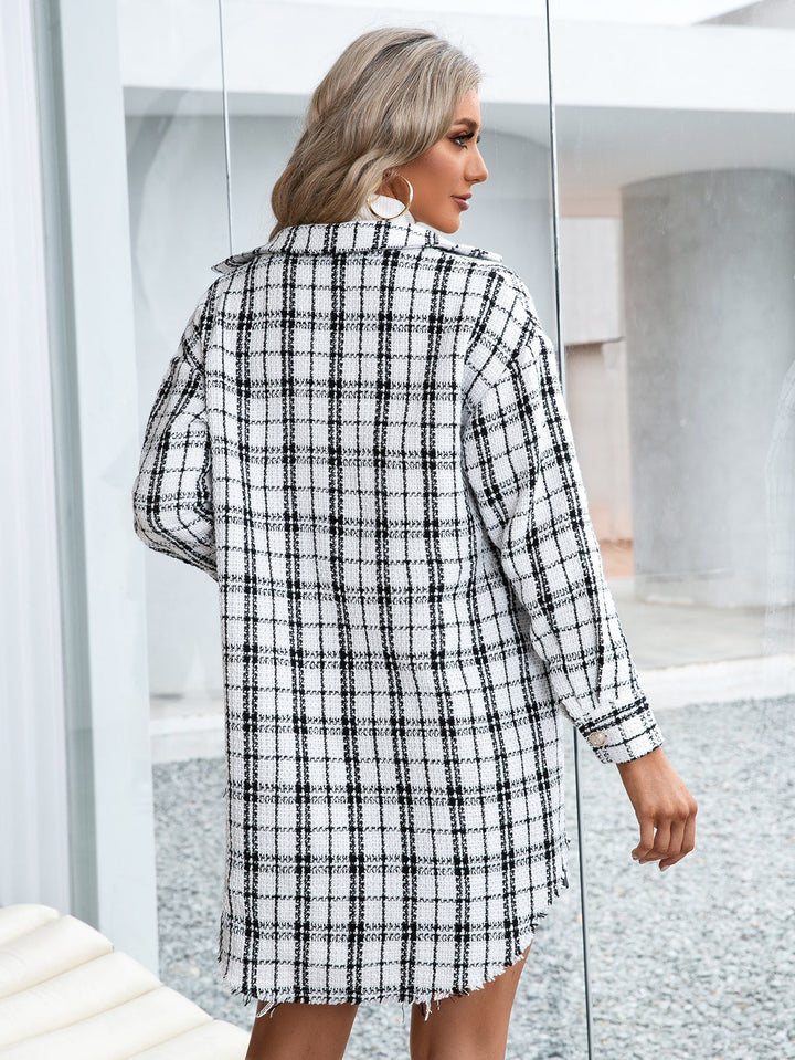 GISELLE - Women's Plaid Tweed Button-Up Coat