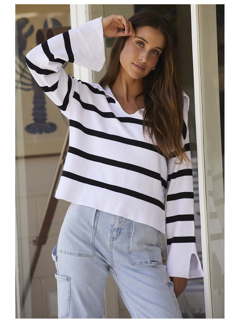 MILES – Striped V-Neck Knit Sweater