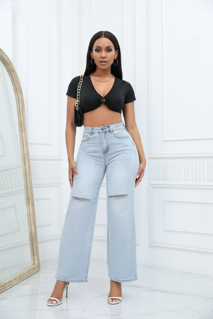 ZARAH - High-Waisted Wide-Leg Jeans with Slit Detail