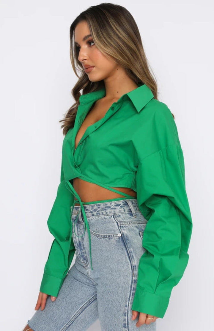 IVYI – Women's Tie-Front Cropped Shirt