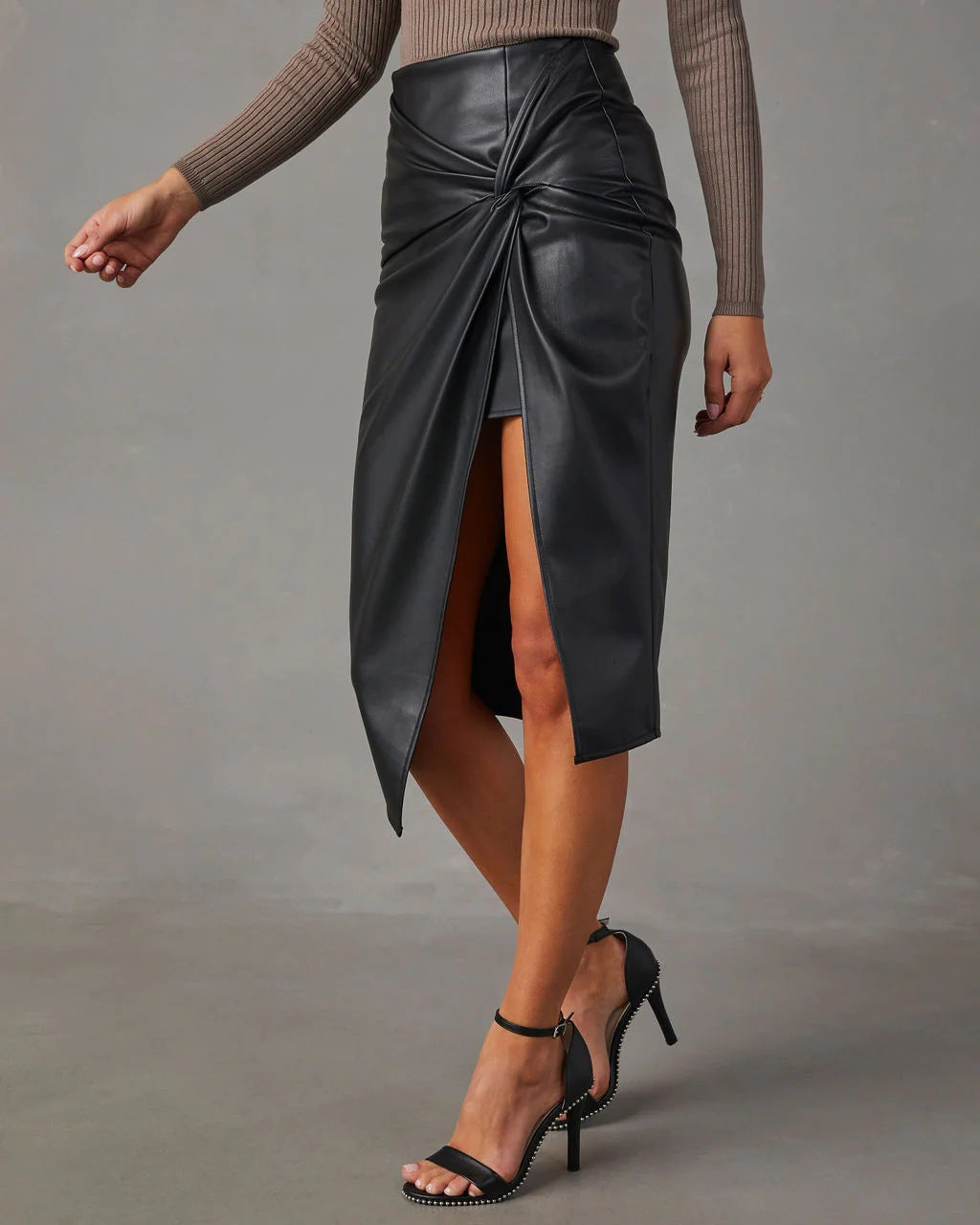 ABY – Asymmetrical Vegan Leather Split Skirt