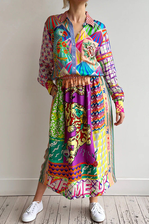 LIVIAN – Women's Colorful Printed Shirt & Skirt Set