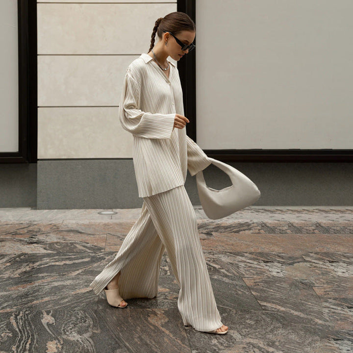 LORREE- Women's Pleated Shirt & Pants Set