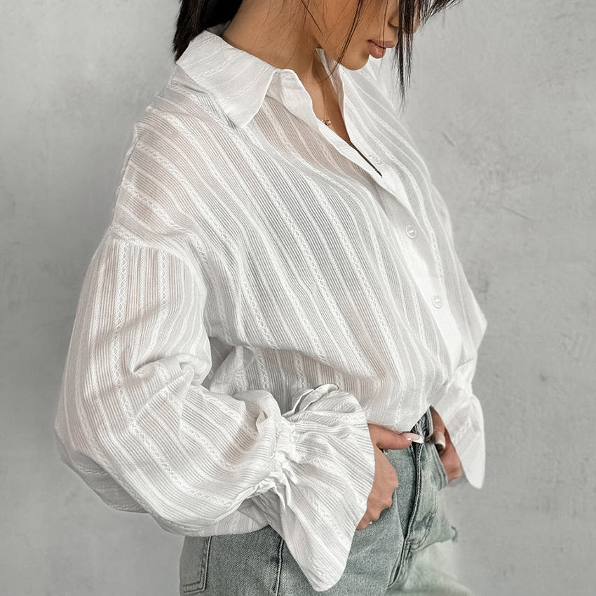 LIVU – Striped Button-Up Blouse