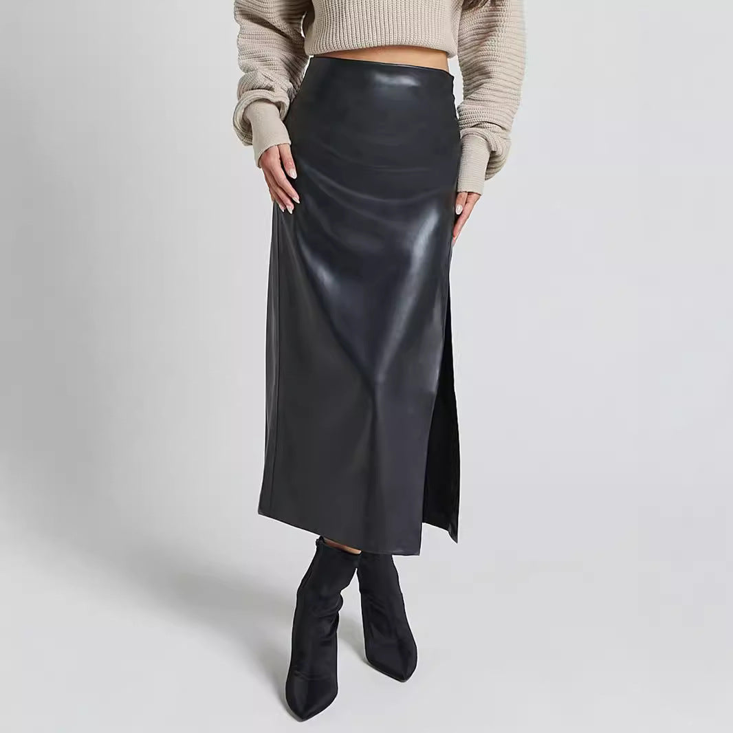 REVIR – High-Waisted Midi Skirt in Vegan Leather