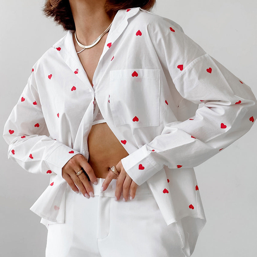 MASIM – Heart Pattern Blouse with Button Front