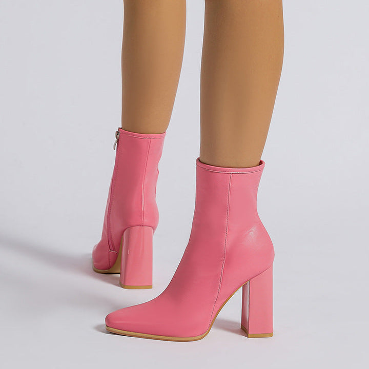 ARLETTE – Pink Pointed-Toe High-Heeled Ankle Boots