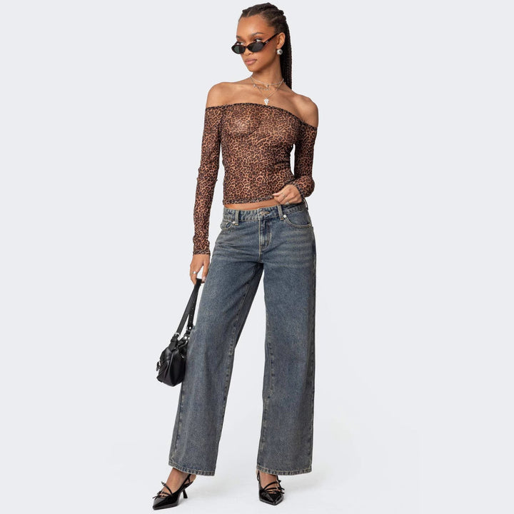 HART - Women’s Low-Waisted Wide-Leg Jeans with Leopard Heart Patches