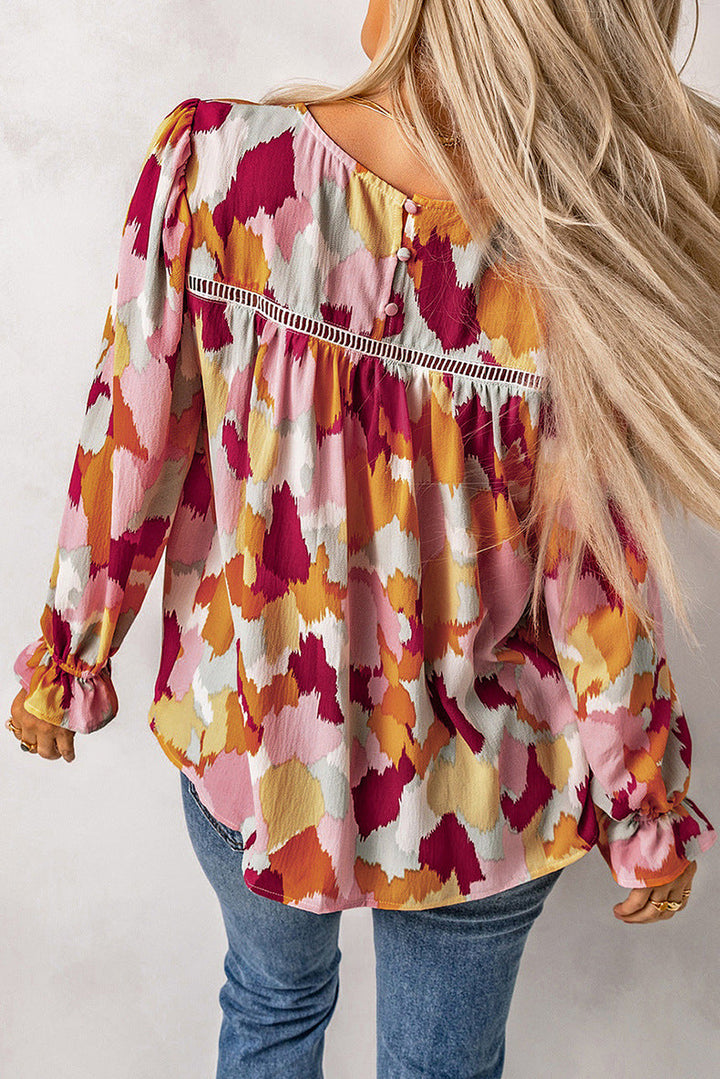 HAILE - Women's Abstract Balloon Sleeve Shirt