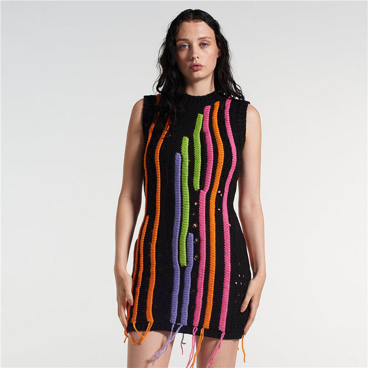 YULE - Knitted mini dress with fringes