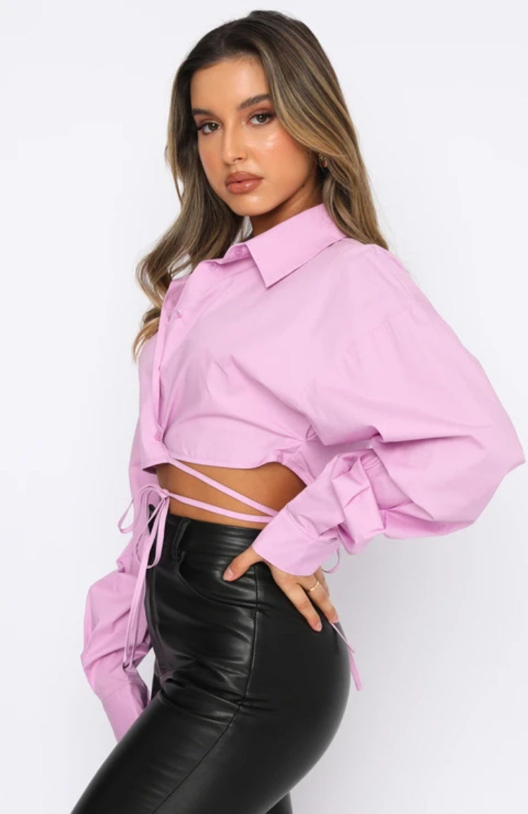 IVYI – Women's Tie-Front Cropped Shirt