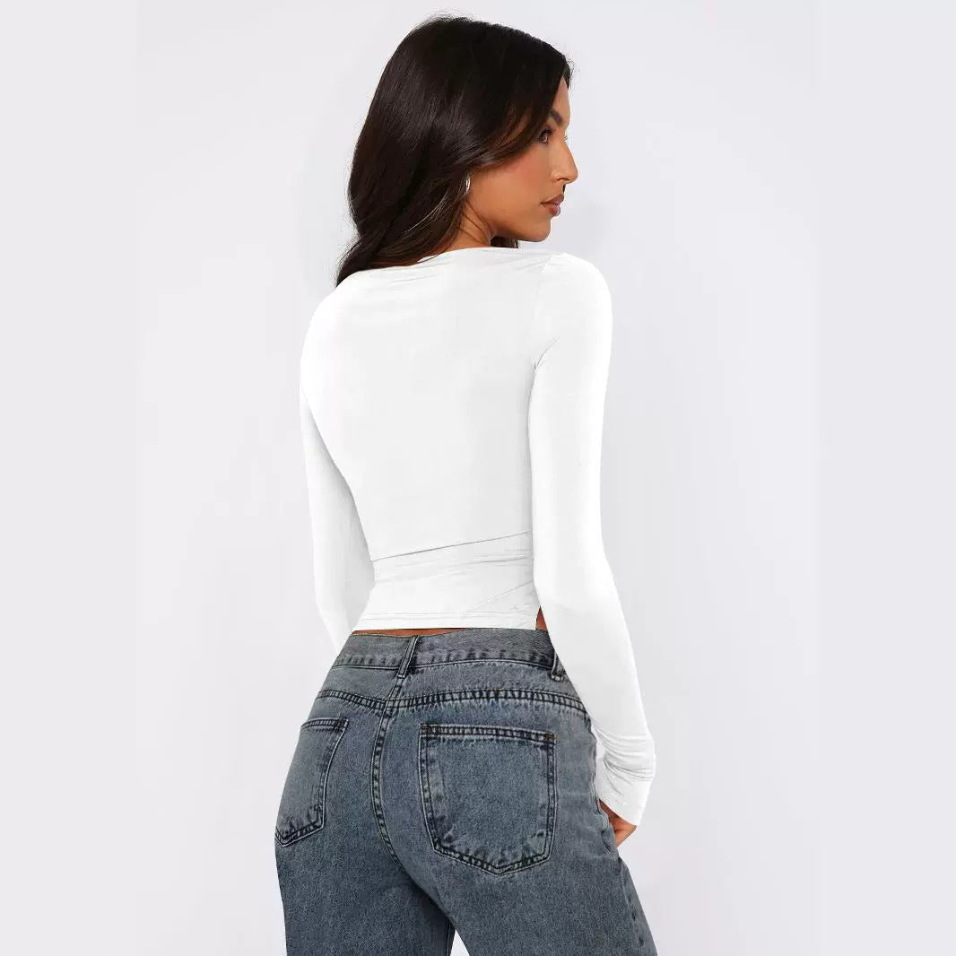 TAYA – Long Sleeve Crop Top with Side Ruching