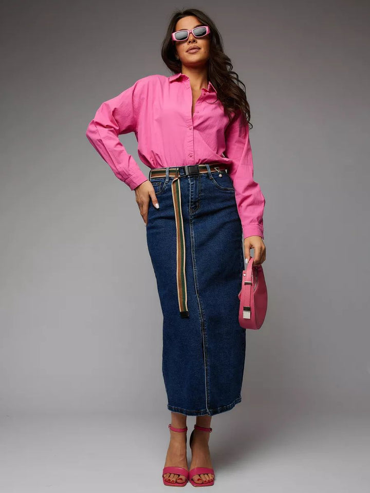 RENEE - High-Waist Split Denim Skirt