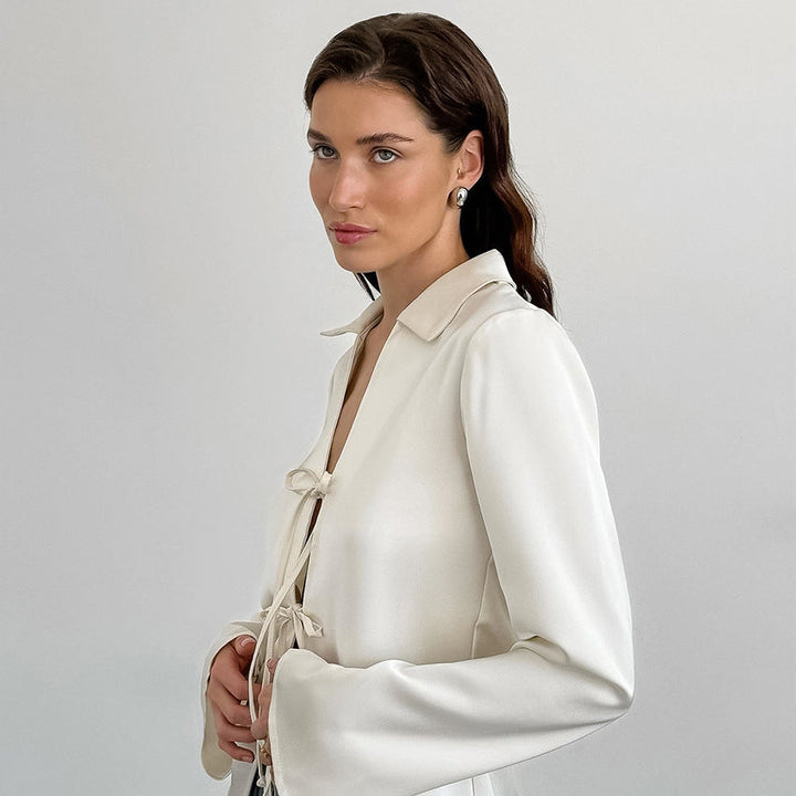 ELINA – White Tie-Front Blouse