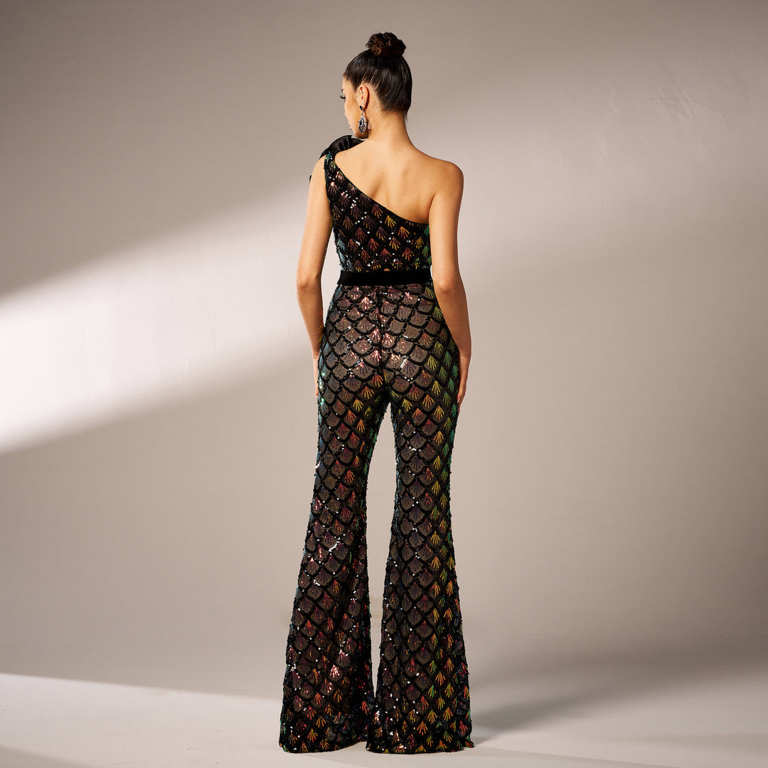 OPHELIA - Pailletten-Jumpsuit Mit One-Shoulder-Design