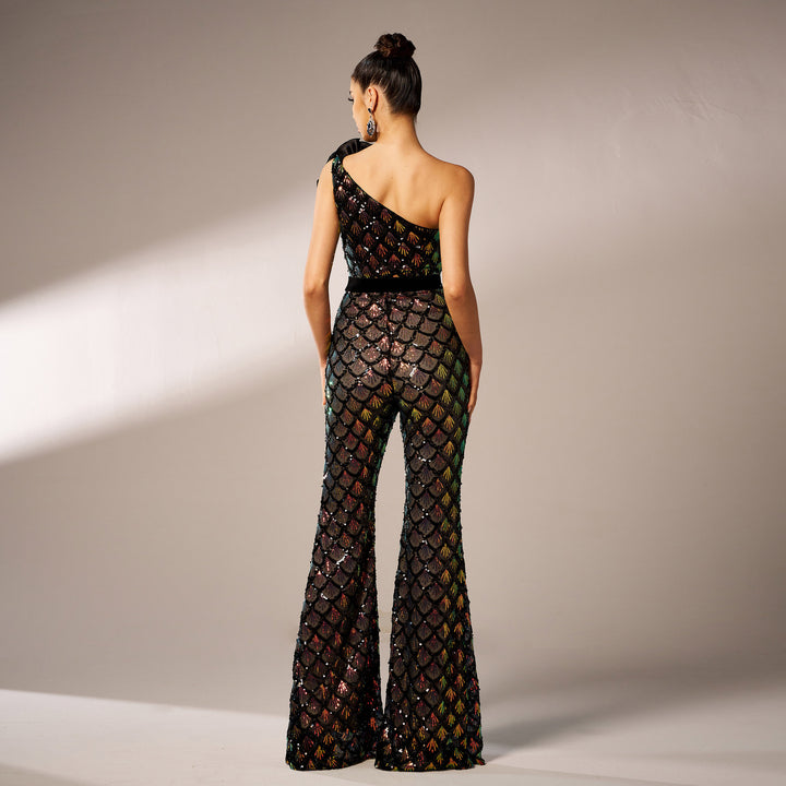 OPHELIA - Pailletten-Jumpsuit Mit One-Shoulder-Design