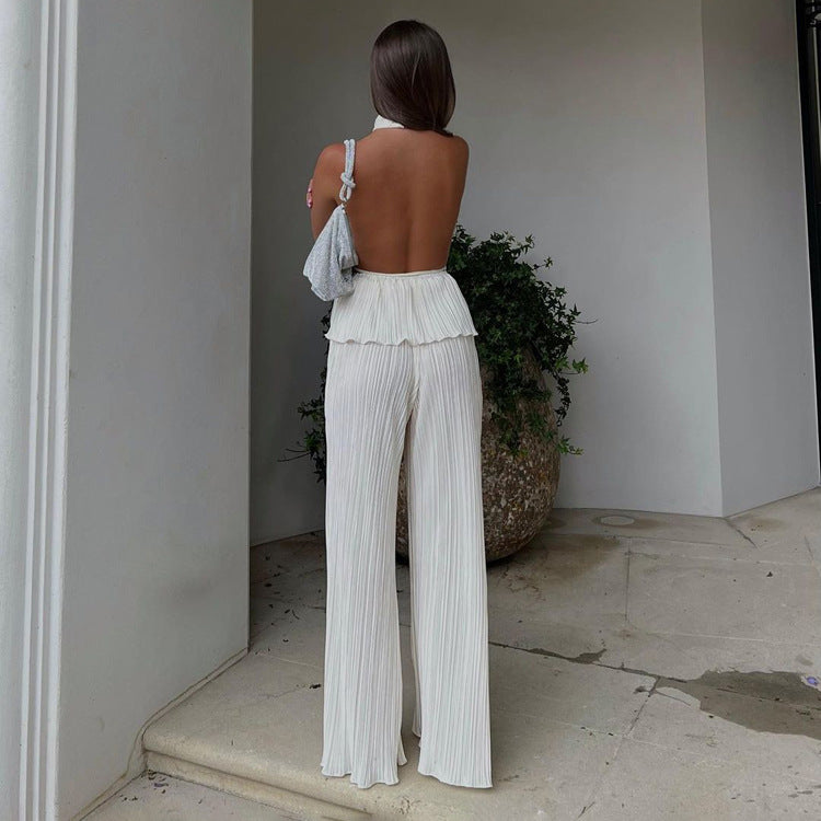 AYLEN – Pleated Halter Two-Piece Wide-Leg Set