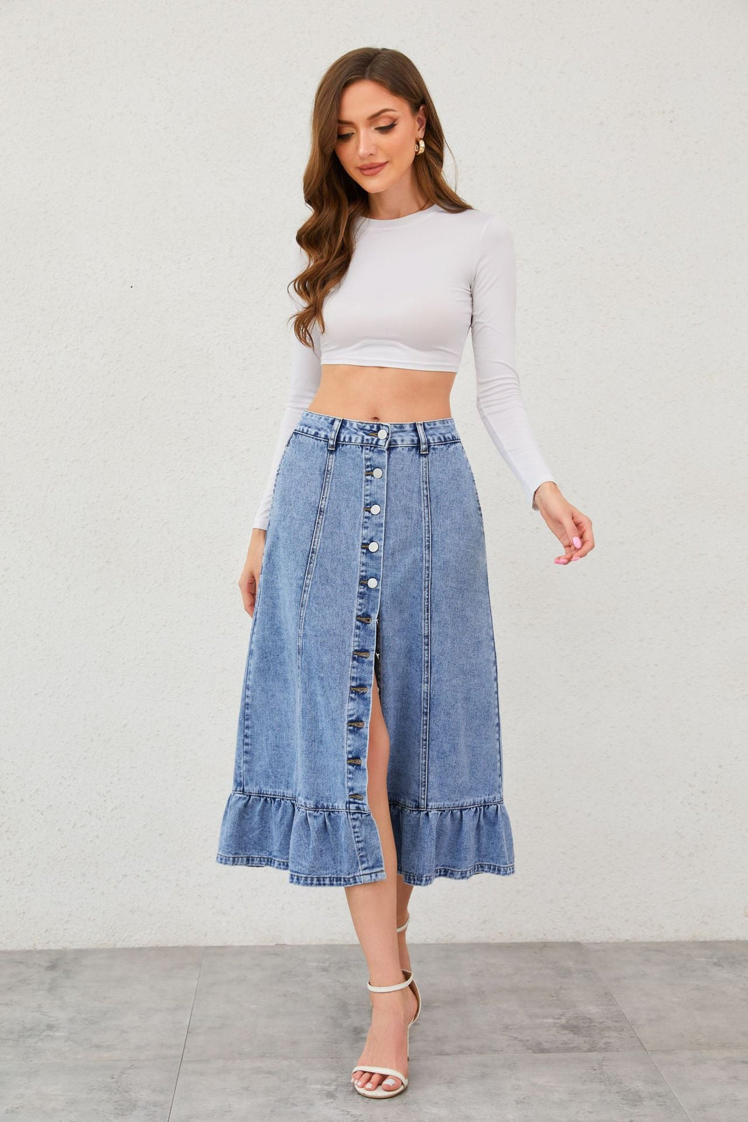 MIRAS – High-Waist Denim Skirt with Button Front