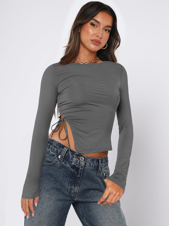 TAYA – Long Sleeve Crop Top with Side Ruching