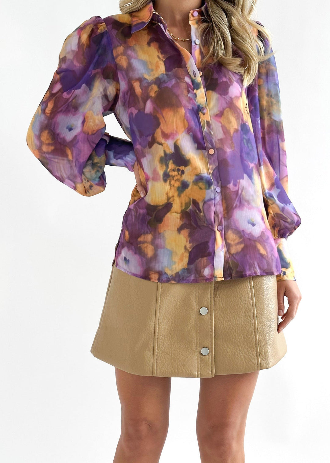 MAELI – Floral Print Long Sleeve Button Shirt