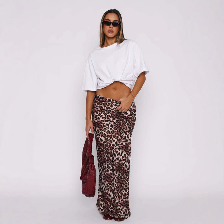 NORIKO - Women’s High-Waisted Leopard Print Maxi Skirt