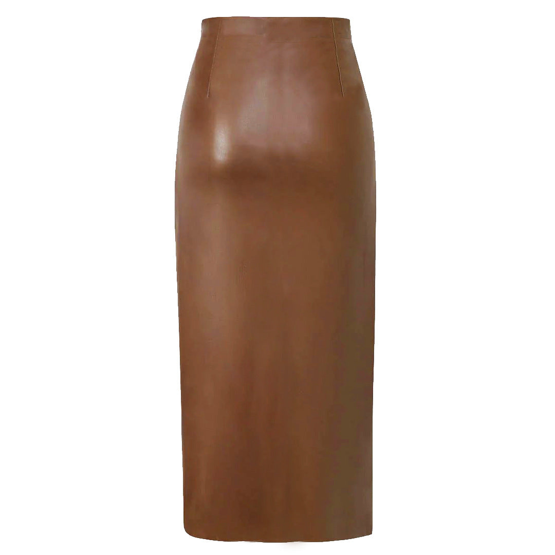 REVIR – High-Waisted Midi Skirt in Vegan Leather