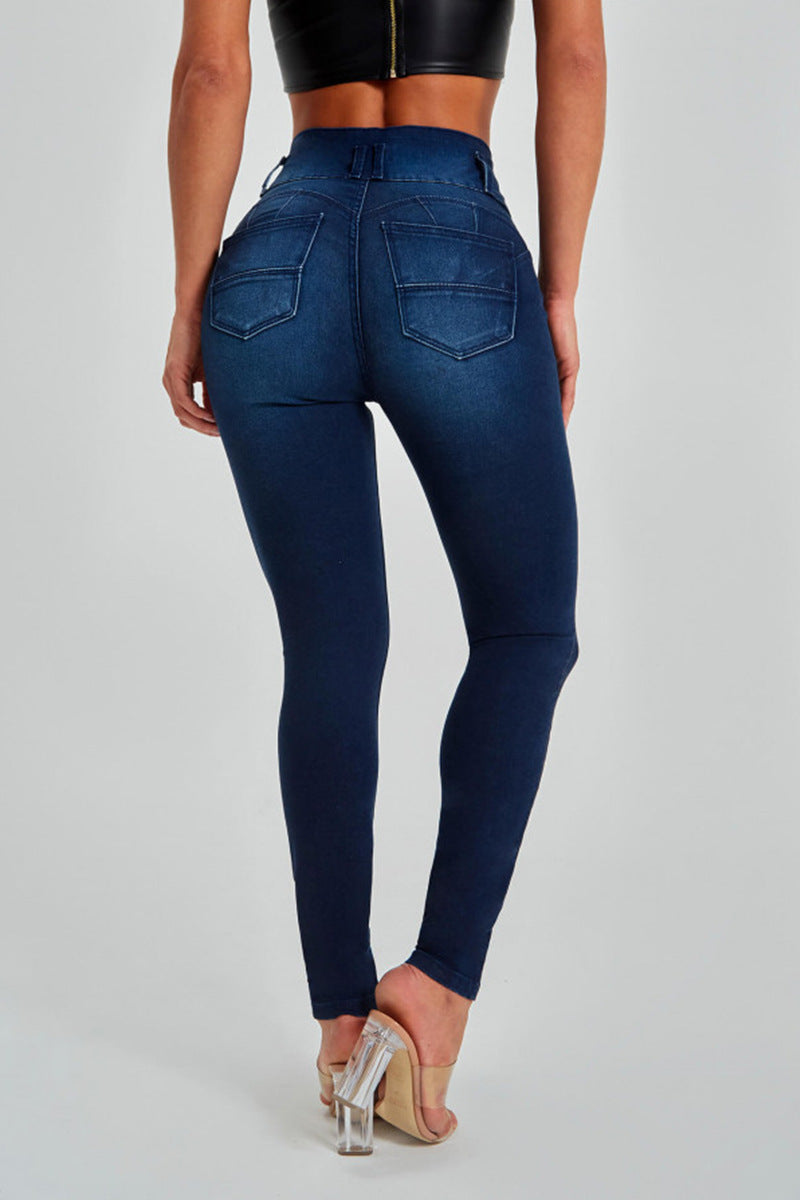 SUIT - High-Waisted Skinny Jeans with Button Detail