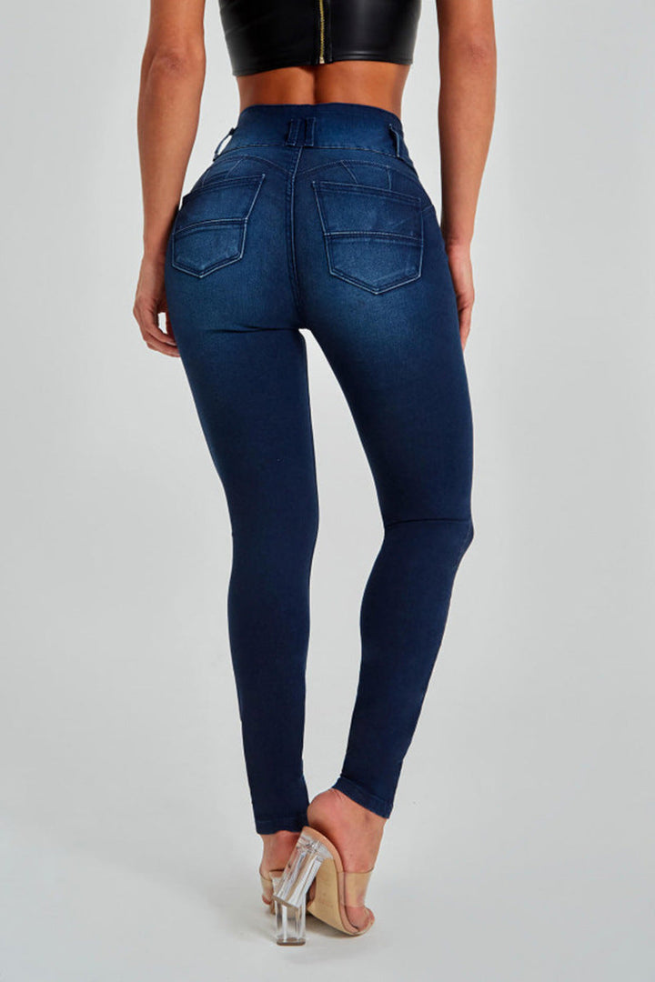 SUIT - High-Waisted Skinny Jeans with Button Detail