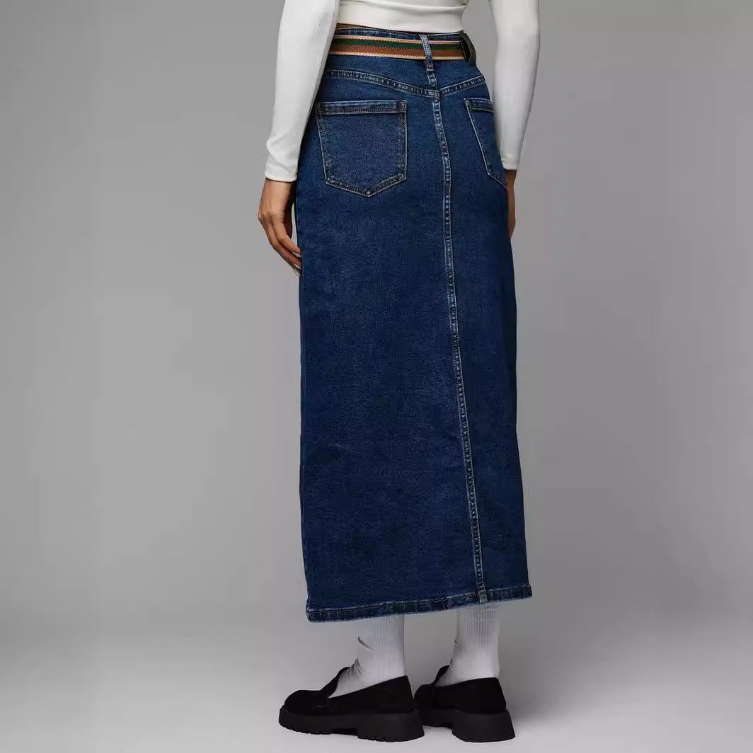 RENEE - High-Waist Split Denim Skirt