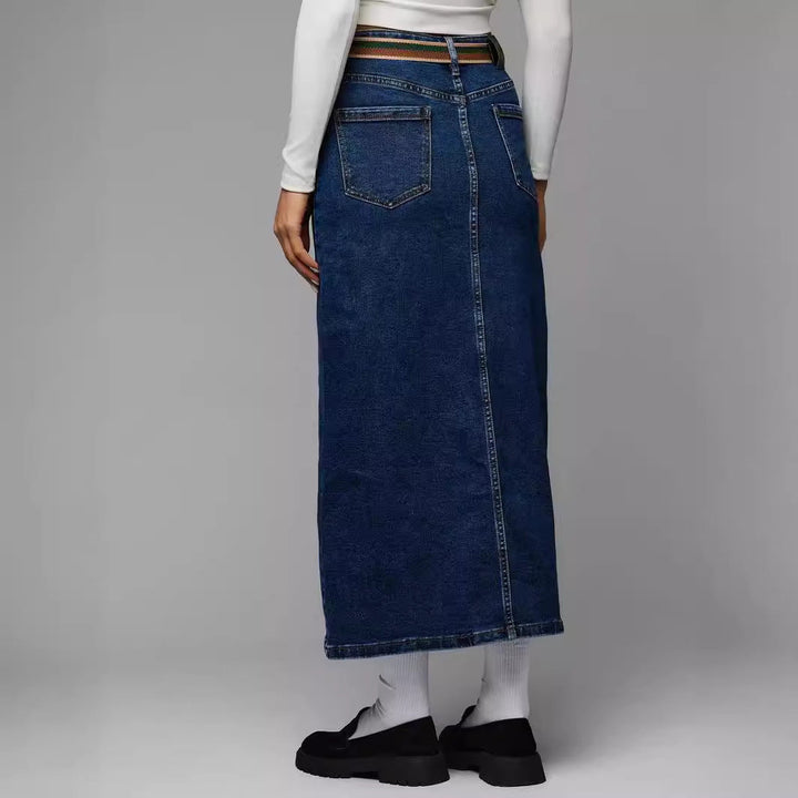 RENEE - High-Waist Split Denim Skirt