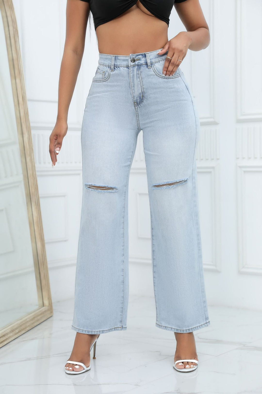 ZARAH - High-Waisted Wide-Leg Jeans with Slit Detail