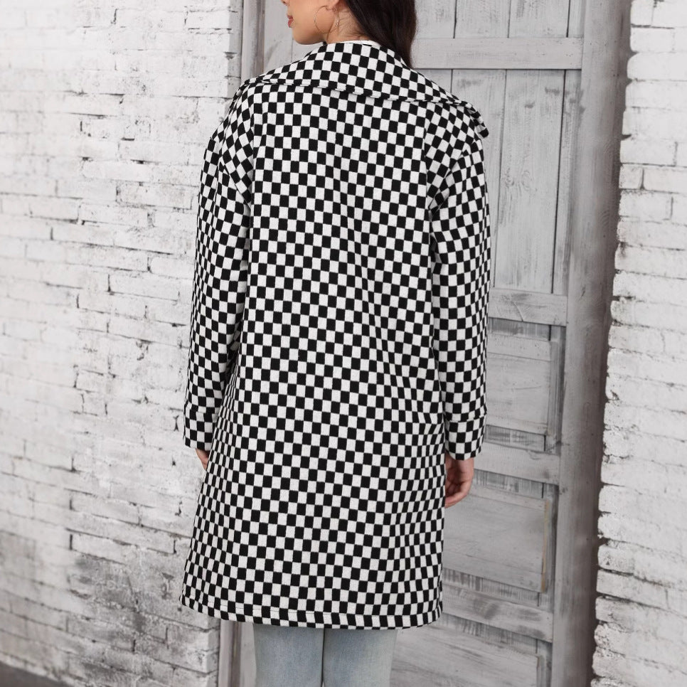 VENNAM -  Women's Long Checkerboard Pattern Coat