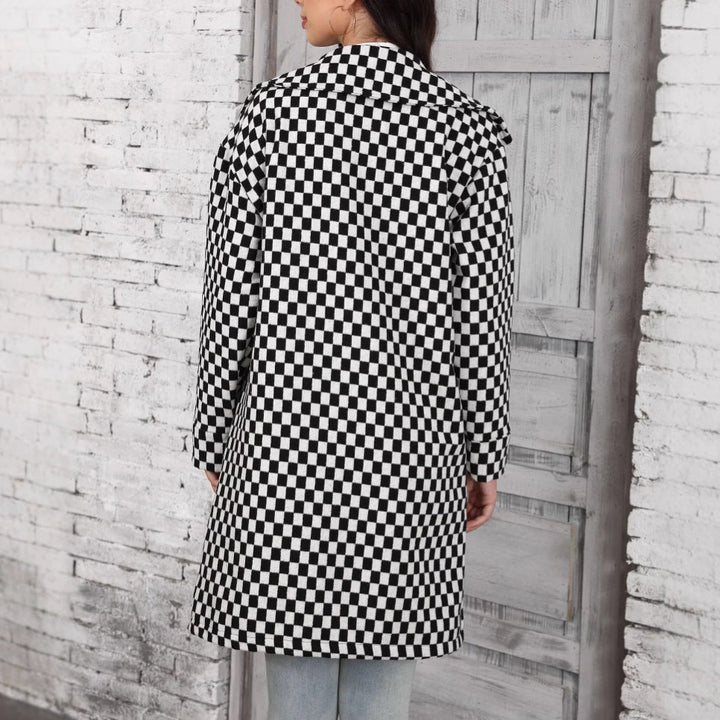 VENNAM -  Women's Long Checkerboard Pattern Coat
