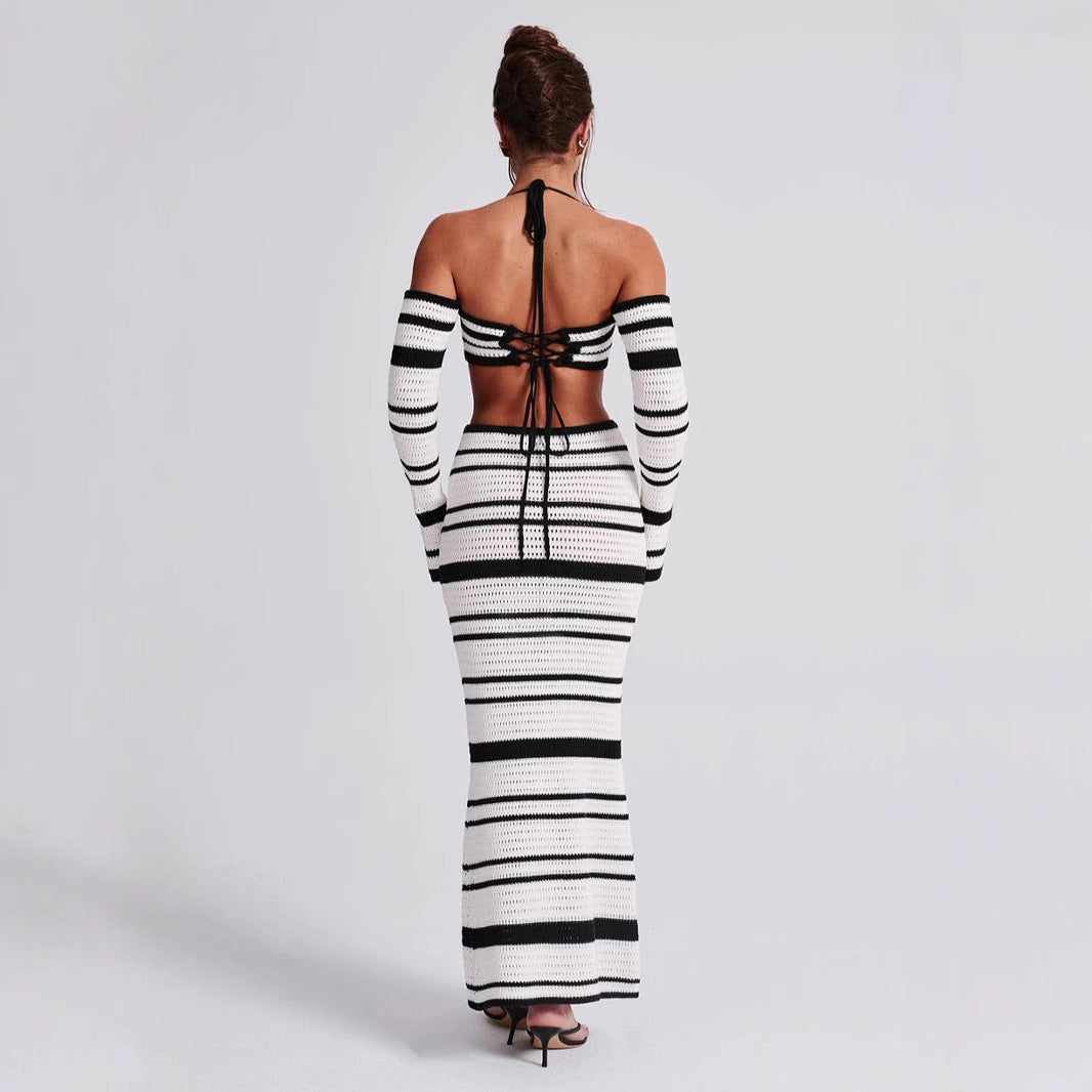 MARTINA - Striped Knit Two-Piece Maxi Skirt Set