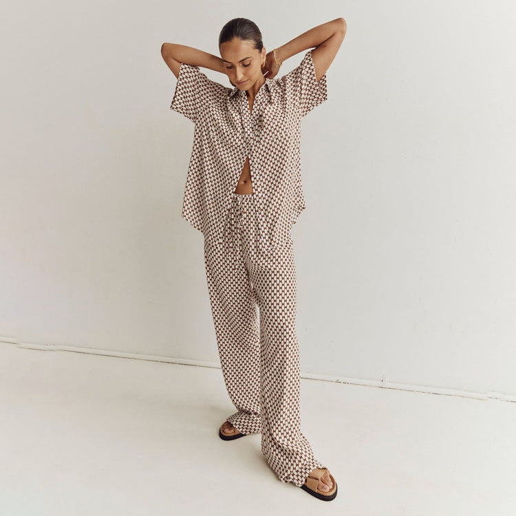 YUNA – Geometric Print Shirt & Wide Trousers Set