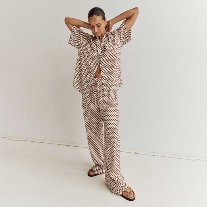 YUNA – Geometric Print Shirt & Wide Trousers Set
