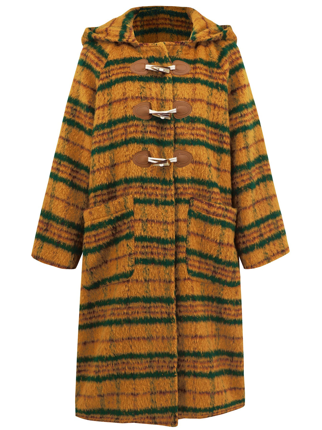 FIONA - Women's Plaid Hoodie Coat with Toggle Closure