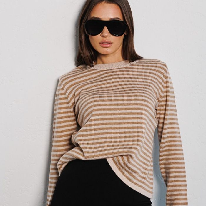 UMEO - Women’s Striped Long Sleeve Knit Sweater