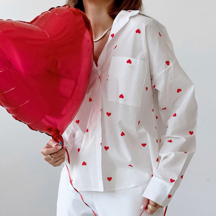 MASIM – Heart Pattern Blouse with Button Front