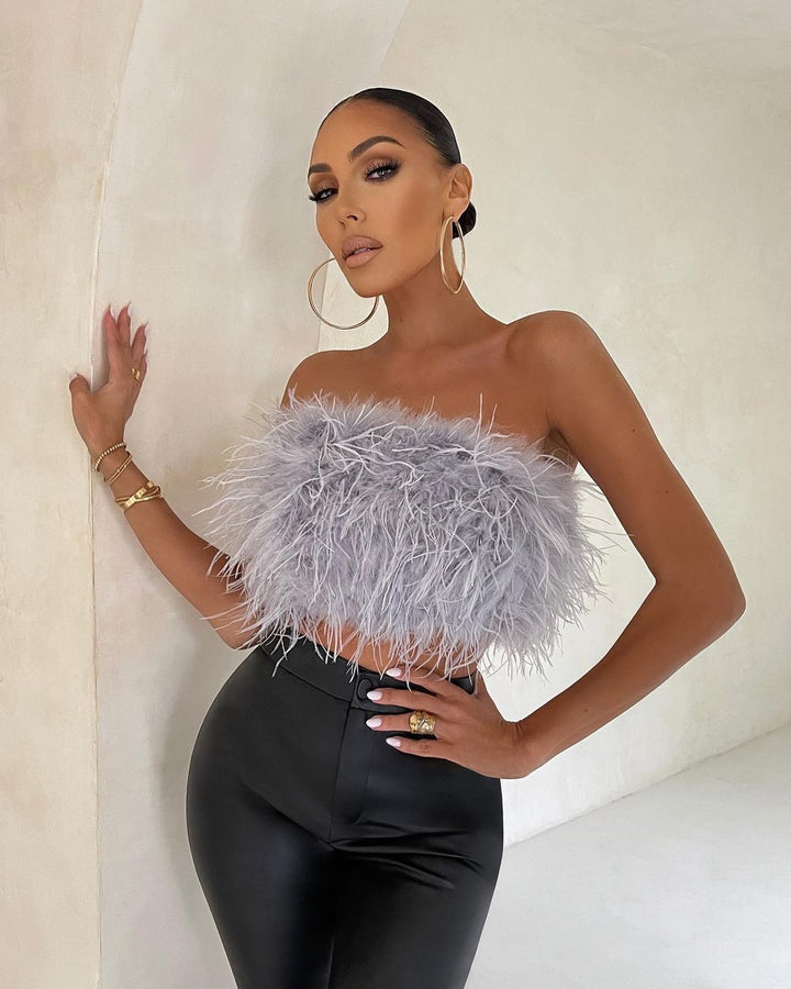 OLIVIAM – Off-Shoulder Feather Accent Top