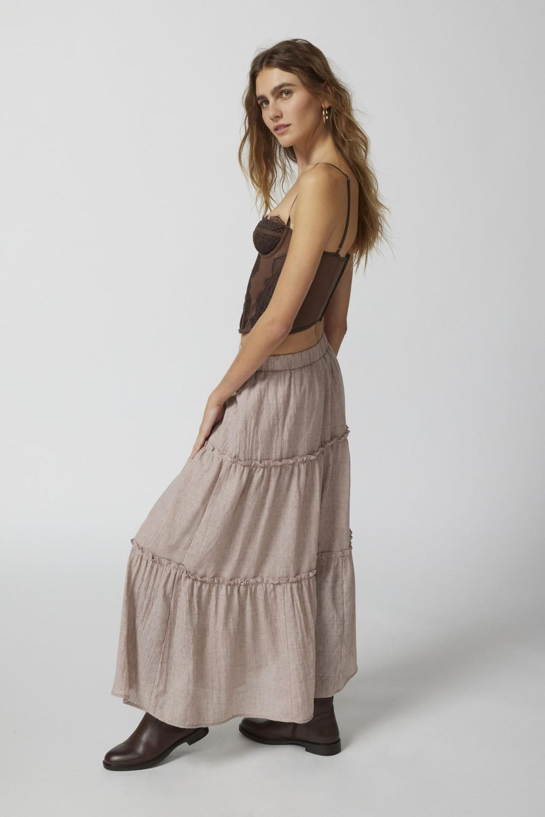 KEMENA - Women’s Boho Tiered Ruffle Maxi Skirt