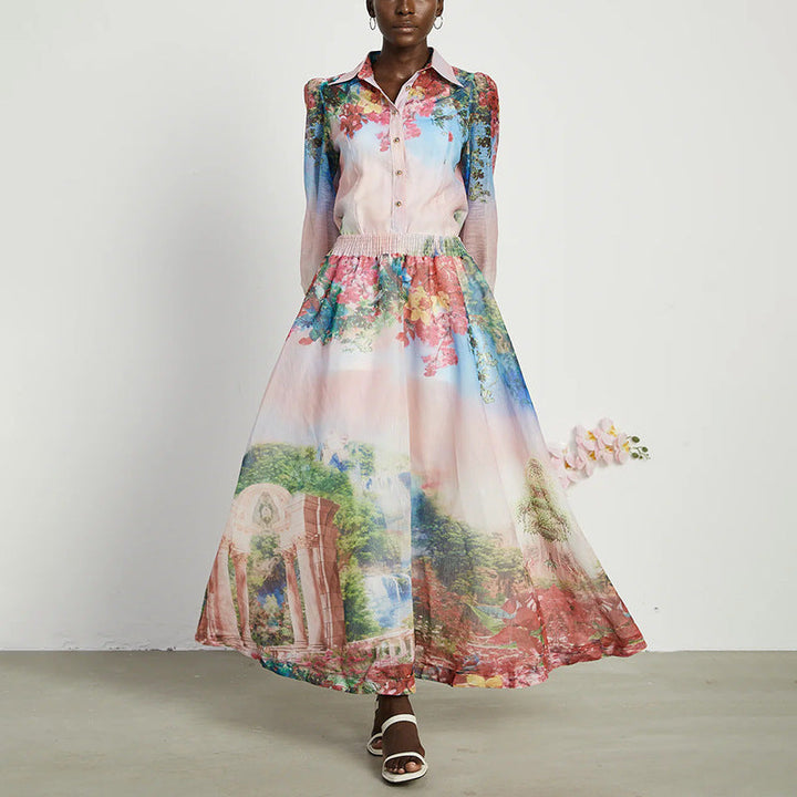 FLORELLA – Floral Print Two-Piece Skirt Set