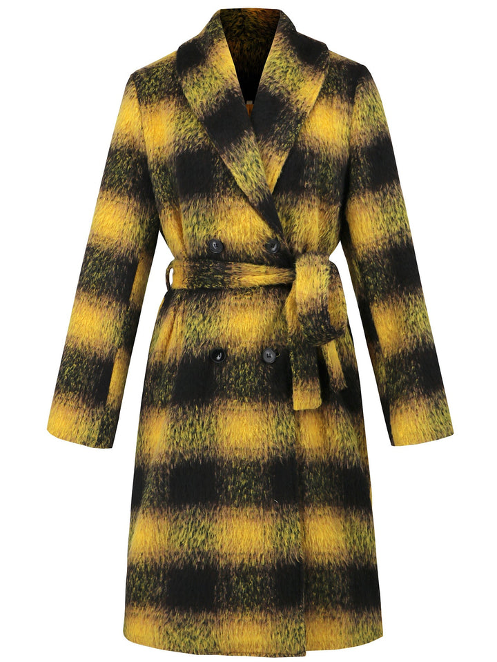 LAYLA - Women's Plaid Wool-Blend Belted Coat
